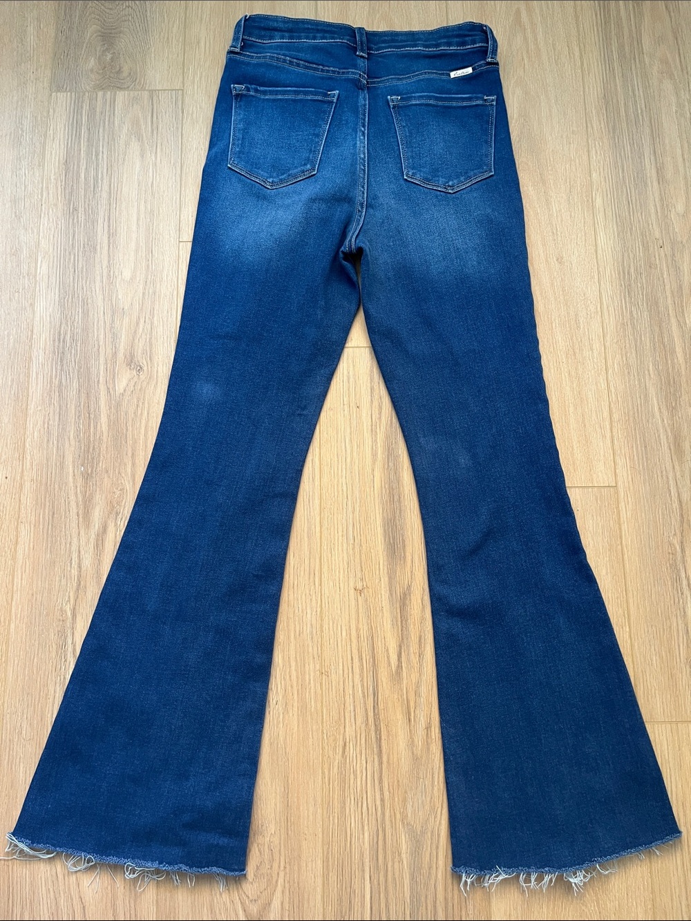 EUC KanCan Dark Indigo High-Rise Flare Jeans with Frayed Hem - Picture 9 of 11